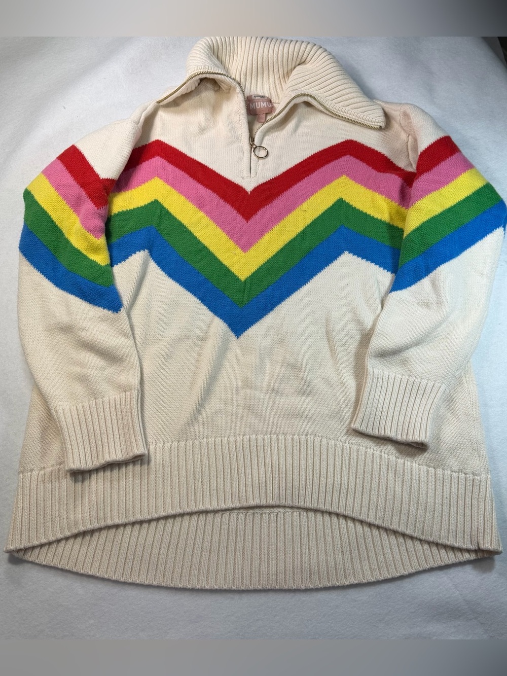 Show Me Your Mumu Weston Rainbow Half Zip Sweater XS